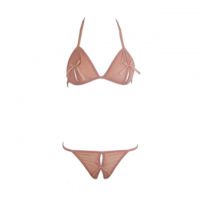 B009 - Bra Set Bralette Halter Krem Transparan Celana Dalam Crotchless