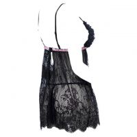 L0759 - Baju Tidur Lingerie Mini Dress Nightgown Gaun Pendek Hitam Transparan - 2