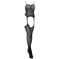 BS180 - Bodystocking Garter Fishnet Hitam