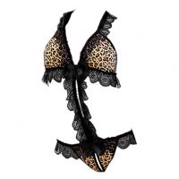 L0220 - Baju Tidur Lingerie Teddy Bodysuit Dress Halter Macan Tutul Coklat Crotchless