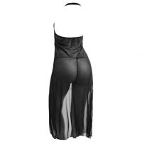 L0225 - Baju Tidur Lingerie Long Gown Gaun Panjang Maxi Dress Halter Hitam Transparan - 2