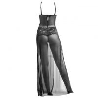 L1008 - Baju Tidur Lingerie Long Gown Gaun Panjang Maxi Dress Hitam Transparan Pengait 3 Baris - 2
