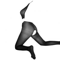 BS186 - Bodystocking Full Body Halterneck Hitam Transparan Crotchless - 2