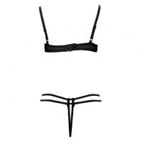 B310 - Bra Set Underwire Kawat Open Cup Hitam Transparan Celana Dalam Crotchless Bordir Bunga Biru - 2