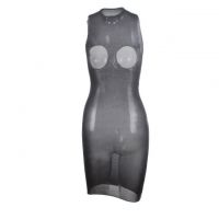 BS190 - Bodystocking Half Body Hitam Transparan Open Cup - 2