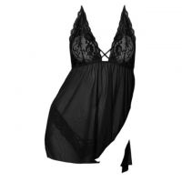 L1142 - Baju Tidur Lingerie Nightgown Sleepwear Midi Dress Halter Hitam Transparan