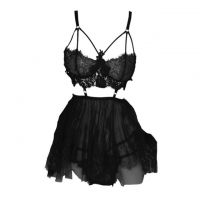 L1154 - Baju Tidur Lingerie Babydoll Mini Dress Hitam Transparan Pengait Belakang