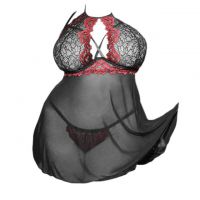 L1169 - Baju Tidur Lingerie Jumbo Big Size Nightgown Sleepwear Midi Dress Hitam Transparan Bra Kawat Open Cup
