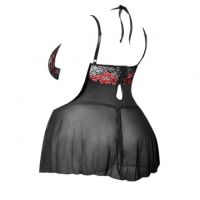 L1169 - Baju Tidur Lingerie Jumbo Big Size Nightgown Sleepwear Midi Dress Hitam Transparan Bra Kawat Open Cup - 2