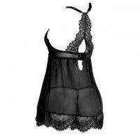 L1184 - Baju Tidur Lingerie Nightgown Sleepwear Midi Dress Hitam Transparan Bra Kawat - 2