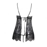 L1210 - Baju Tidur Lingerie Babydoll Mini Dress Hitam Transparan Ikat Belakang - 2