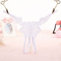 GS294 - Celana Dalam G-String Mutiara T-Back Bunga Crotchless Putih