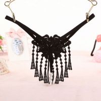 GS308 - Celana Dalam G-String Mutiara T-Back Rumbai Hitam - 2