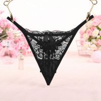 GS314 - Celana Dalam G-String Wanita Hitam Transparan Rumbai