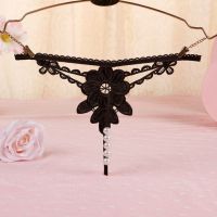 GS320 - Celana Dalam G-String Mutiara T-Back Bunga Hitam - 2