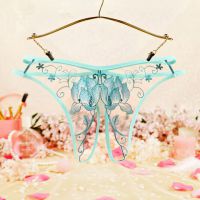 P633 - Celana Dalam Panties Hipster Hijau Transparan Crotchless Bordir Bunga Tali 2