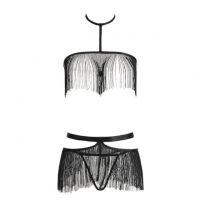 B359 - Bra Set Bralette Halter Hitam Celana Dalam Rumbai