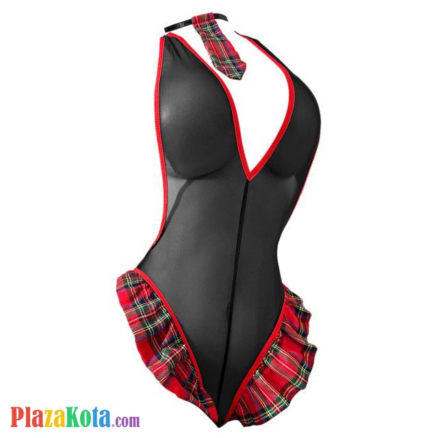 L1310 - Lingerie Costume Cosplay Student Pelajar Seragam Sekolah Halter Hitam Transparan Dasi
