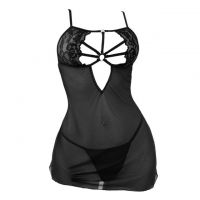 L1324 - Baju Tidur Lingerie Babydoll Mini Dress Hitam Transparan