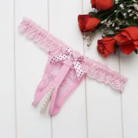 GS372 - Celana Dalam G-String Mutiara Crotchless Pink Karet Renda - 2