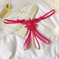 GS375 - Celana Dalam G-String Mutiara Crotchless Magenta Brokat Bunga