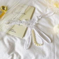 GS376 - Celana Dalam G-String Mutiara Crotchless Putih Brokat Bunga