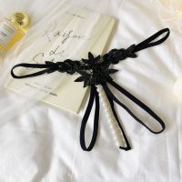 GS380 - Celana Dalam G-String Mutiara Crotchless Hitam Brokat Bunga