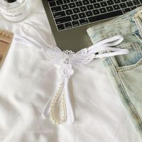 GS382 - Celana Dalam G-String Mutiara Crotchless Putih Brokat Kupu-Kupu Tali 2