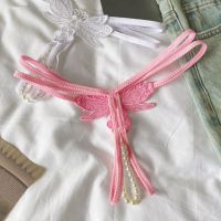 GS386 - Celana Dalam G-String Mutiara Crotchless Hitam Brokat Kupu-Kupu Tali 2 - 2