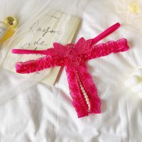GS387 - Celana Dalam G-String Mutiara Crotchless Magenta Brokat Kupu-Kupu Karet Renda Tali 2