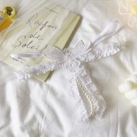 GS388 - Celana Dalam G-String Mutiara Crotchless Putih Brokat Kupu-Kupu Karet Renda Tali 2