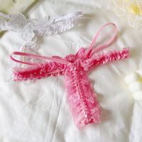 GS390 - Celana Dalam G-String Mutiara Crotchless Ungu Brokat Kupu-Kupu Karet Renda Tali 2 - 2