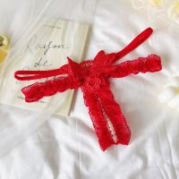 GS391 - Celana Dalam G-String Mutiara Crotchless Merah Brokat Kupu-Kupu Karet Renda Tali 2