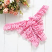 GS395 - Celana Dalam G-String Wanita Crotchless Pink Karet Renda - 2