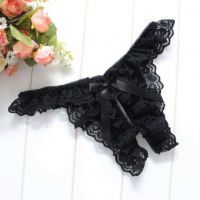 GS397 - Celana Dalam G-String Wanita Crotchless Hitam Karet Renda