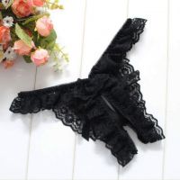 GS397 - Celana Dalam G-String Wanita Crotchless Hitam Karet Renda - 2