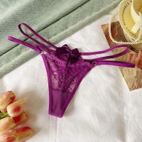 P648 - Celana Dalam Panties Thong Ungu Transparan Pita Depan Tali 2
