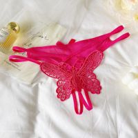 P651 - Celana Dalam Panties Thong Magenta Crotchless Brokat Kupu-Kupu Tali 2 - 2
