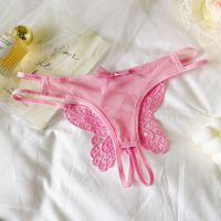 P653 - Celana Dalam Panties Thong Pink Crotchless Brokat Kupu-Kupu Tali 2