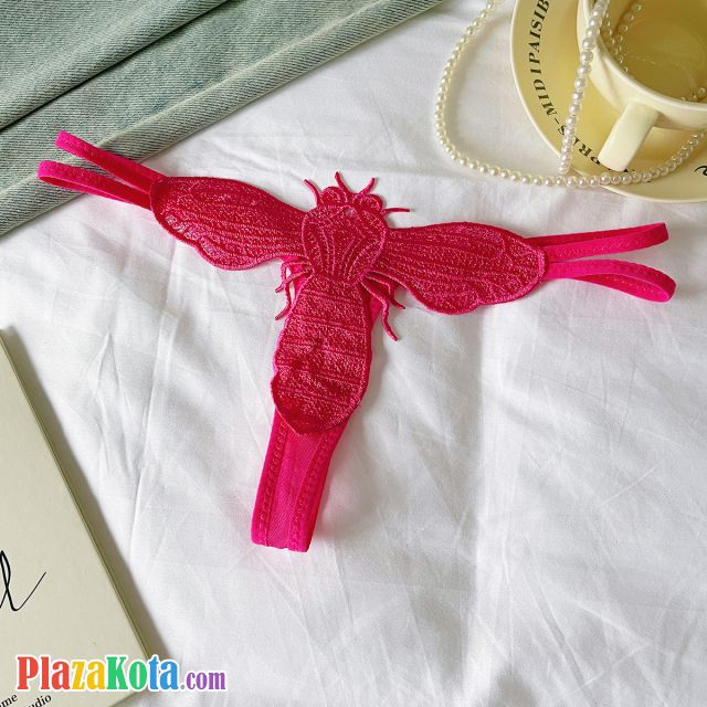 P657 - Celana Dalam Panties Thong Magenta Brokat Lebah Tali 2