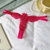 P657 - Celana Dalam Panties Thong Magenta Brokat Lebah Tali 2