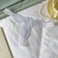 P658 - Celana Dalam Panties Thong Putih Brokat Lebah Tali 2