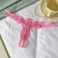 P659 - Celana Dalam Panties Thong Pink Brokat Lebah Tali 2