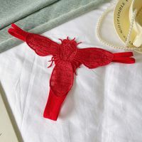 P660 - Celana Dalam Panties Thong Merah Brokat Lebah Tali 2