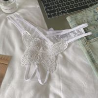 P664 - Celana Dalam Panties Thong Crotchless Putih Brokat Kupu-Kupu Tali 2