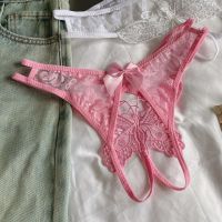 P666 - Celana Dalam Panties Thong Crotchless Ungu Brokat Kupu-Kupu Tali 2 - 2