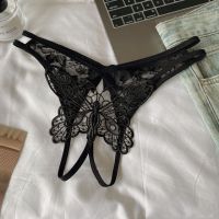 P668 - Celana Dalam Panties Thong Crotchless Hitam Brokat Kupu-Kupu Tali 2