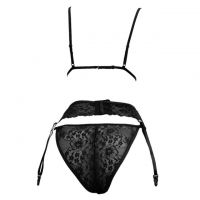 B378 - Bra Set Bralette Hitam Celana Dalam Garter Belt Stocking - 2