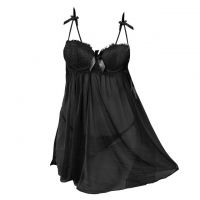 L1325 - Baju Tidur Lingerie Babydoll Mini Dress Hitam Transparan Bra Kawat Cup Busa