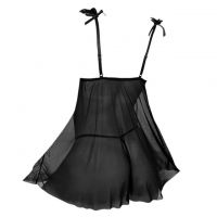 L1328 - Baju Tidur Lingerie Babydoll Mini Dress Hitam Transparan Open Cup Belah Depan - 2